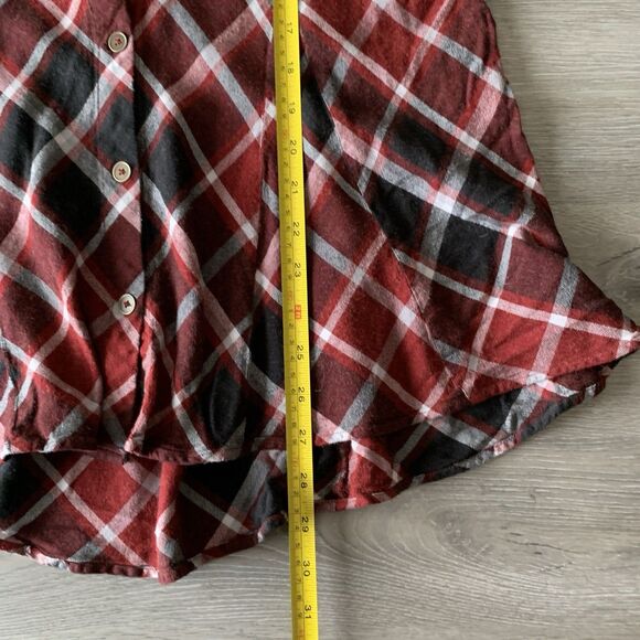 Soft Surroundings Large Womens Top Red Plaid Flannel Ruffle Button Up Holiday - Picture 8 of 8